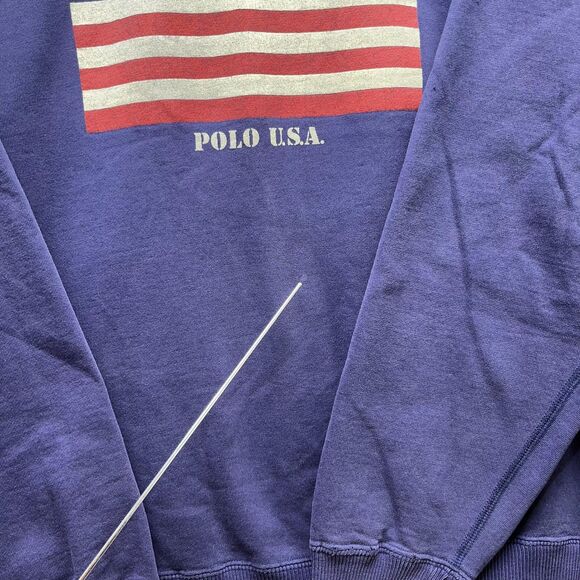 Vintage Polo Ralph Lauren Sweatshirt Mens XL Navy USA Flag Graphic Crewneck 90s - Picture 6 of 10